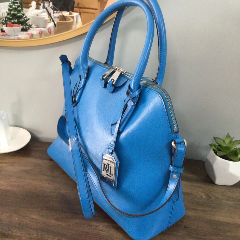 LAUREN Ralph Lauren Tate Dome Leather Vibrant Light Blue Satchel Gold Hardware